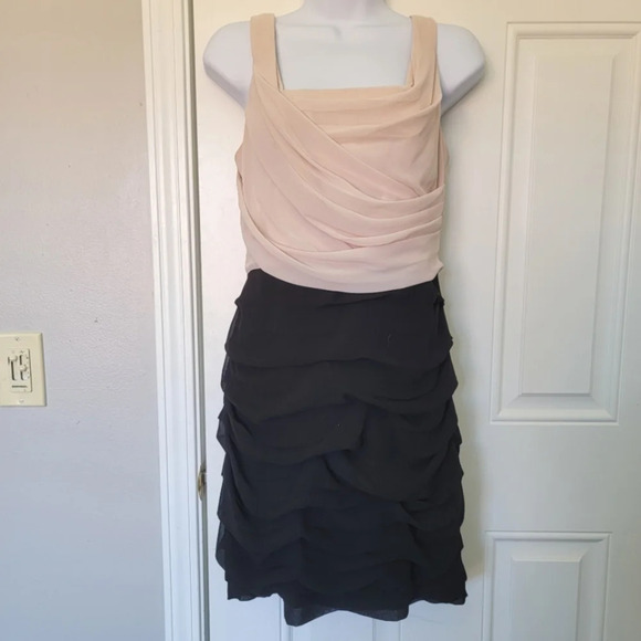 Express Design Studios Draped Sleeveless Pink Black Cocktail Dress Zip Back Sz 6 - Picture 1 of 10